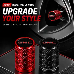5-Pack Aluminum Alloy Tire Valve Caps, Compatible with GMC Sierra 1500, Acadia, Terrain, Canyon, Savannah, Envoy, Jimmy; Leak-Proof Rubber Seals for Wheel Valves; Rustproof Heavy-Duty Tire Valve Protection Accessories