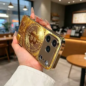 Gold Bitcoin Circuit Pattern Phone Case for iPhone 6/6s/7/8/6 Plus/6s Plus/7 Plus/8 Plus Light luxury gold glass texture phone case