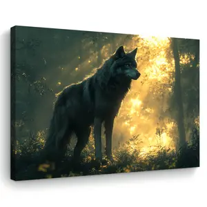 Wolf in the Forest - Wooden Frame Canvas Art, Suitable for Living Room, Bedroom, Kitchen, and Office Wall Decoration - Perfect Christmas Gift, Ideal Choice for Room Decoration