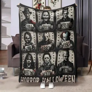Horror Movie Print Flannel Blanket, Home Decor Sofa Cover, Camping Nap Office Warm Blanket, Multi-Purpose Blanket
