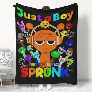 Sprunk Theme Flannel Blanket, Soft and Comfortable, Background with Cartoon Characters, Perfect for Home Relaxation and Decoration