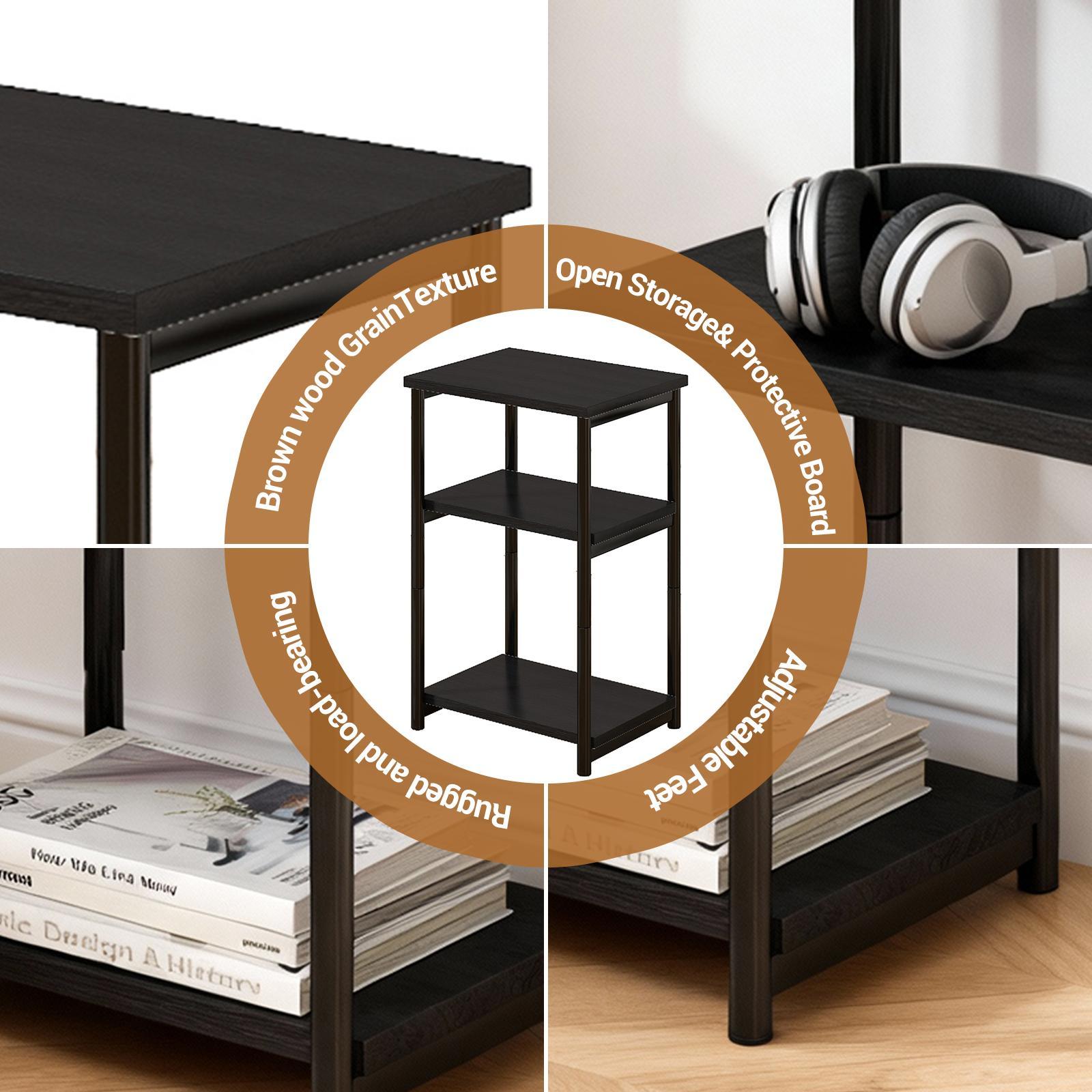 Slim 3-Tier Narrow End Table with Storage Shelves, No Tool Assembly Required, Sturdy Metal & Wood Side Table with Non-Toxic Smooth MDF Tabletop, Space-Saving for Small Spaces, Living Room Bedroom Office Furniture