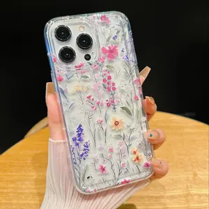 Floral Pattern Clear Phone Case Casing, Anti-drop Phone Protector Cover, Fashion Phone Accessories Compatible with iPhone 11 12 13 14 15 Pro Max XR XS Samsung Series, Flower, Protective, Multicolor