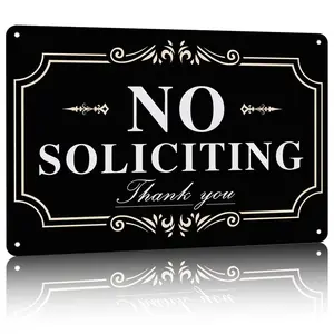 No soliciting Sign for House,Home/Business,12x8 Inch Rust Free Aluminum Metal Sign,Fade Resistant,Durable UV and Weather Resistant,Black with White Letters