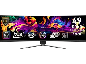 MSI 49'' DQHD 2K 1440P 240Hz with Adaptive Sync 0.03ms HDR400 USB-C 1800R Curved OLED Gaming Computer Monitor with Height Adjustable, Swivel & Tilt stand MPG491CQPX QD-OLED