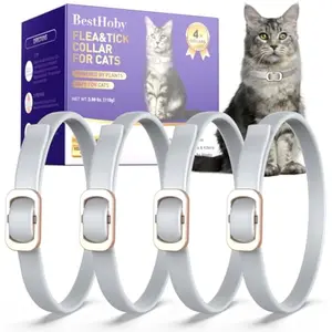 Flea and Tick Collar for Cats (4 Pack), Plant-Powered with Natural Essential Oils, Water-Resistant, Adjustable for All Cats & Kittens (Gray)