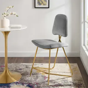 Modway Ponder Performance Velvet Counter Stool in Gray