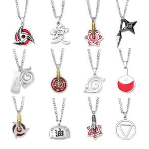 Naruto Anime Necklace Pendant Uchiha Itachi Sasuke Kakashi Ten Tails Sharingan Shuriken Iron Necklace for Fans of the Series