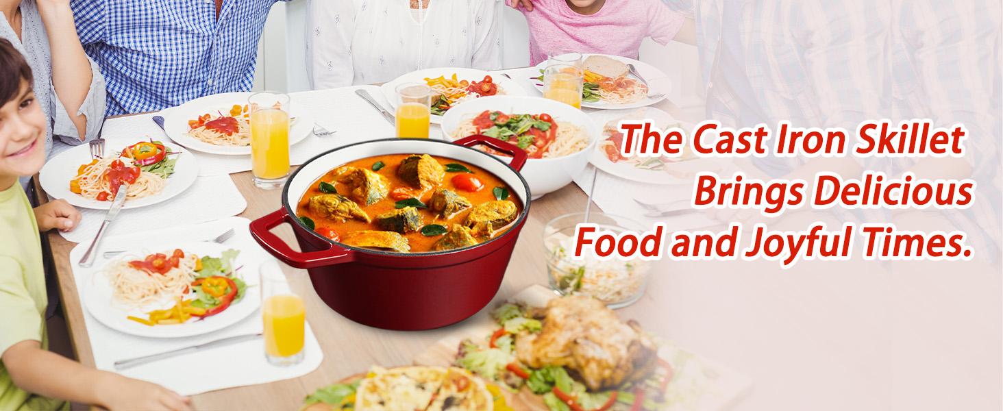 4.75QT Large Capacity Enameled Cast Iron Dutch Oven with Lid, Red Nonstick Pot, Suitable for Baking, Frying, and Stewing, Oven Safe up to 500°F