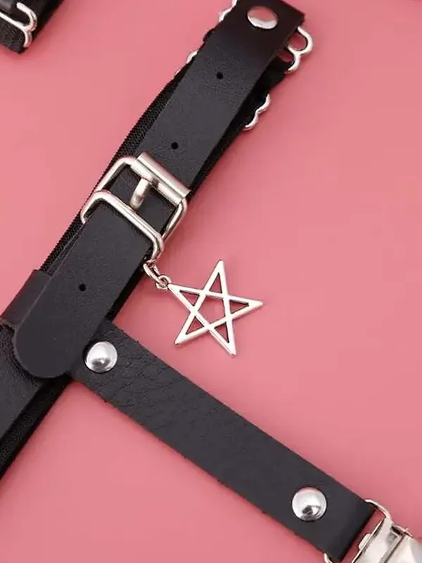 Star Decor Garter Belt - 2pcs Black Garter Belt with Star Decor and Metal Buckle