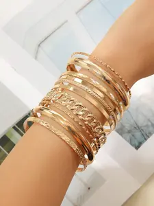 10 Pcs Bracelet Set, Geometric Textured Metal Bangles, Vintage Luxury Stackable Bracelets for Women, Perfect for Daily Wear, Travel, Gifts