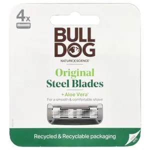 Bulldog Skincare For Men Original Steel Blades, Refill, 4 Cartridges