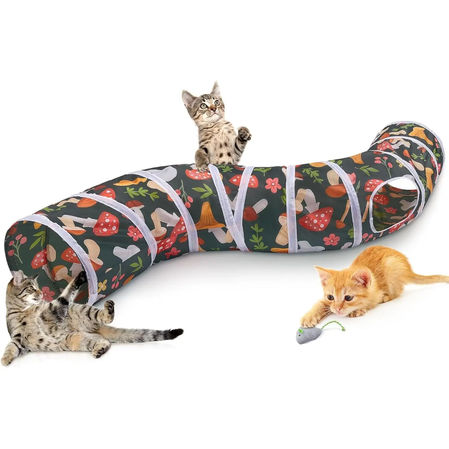 Cat Tunnel, Cat Tunnels for Indoor Cats, S-Shape Cats Cave with Cat Toys, Foldable Cat Tubes and Tunnels for Cats, Rabbit, Puppy, Guinea Pig