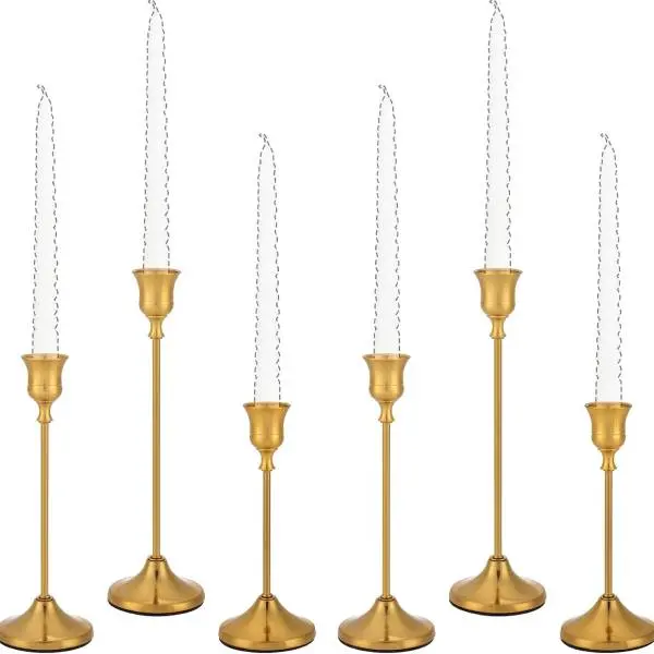 6 Pack Brass Gold Candle Holders, Taper Candle Holders for Table Centerpieces, Decorative Candlestick Holders for Home Decor, Dining Table, Wedding, Christmas, Halloween Party, Mantel