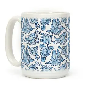 [Sale off up to 30%] Floral Penis Blue Coffee Mug, 11 oz or 15 oz Ceramic Drinkware with Large Handles, Printed in the USA