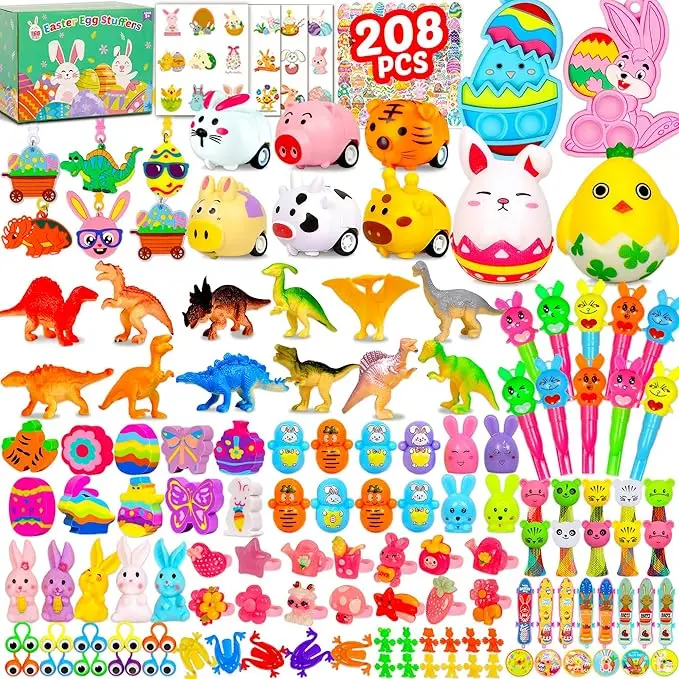 Summer Spring Gift 208pcs Easter Egg Fillers, Easter Basket Stuffers, Easter Egg Stuffers Small Toys for Easter Egg Fillers Bulk for Kids Boys Girls Filled Egg Hunt Party Favors Classroom Prizes