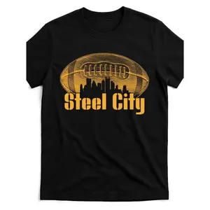 Steel City Football Fan T-Shirt - Iconic Pittsburgh Skyline & American Football Graphic Tee - Premium Soft Cotton Crew Neck, Breathable & Lightweight Summer Casual - Ideal Gameday Apparel, Perfect Gift for Dad, Brother, Husband, Friends