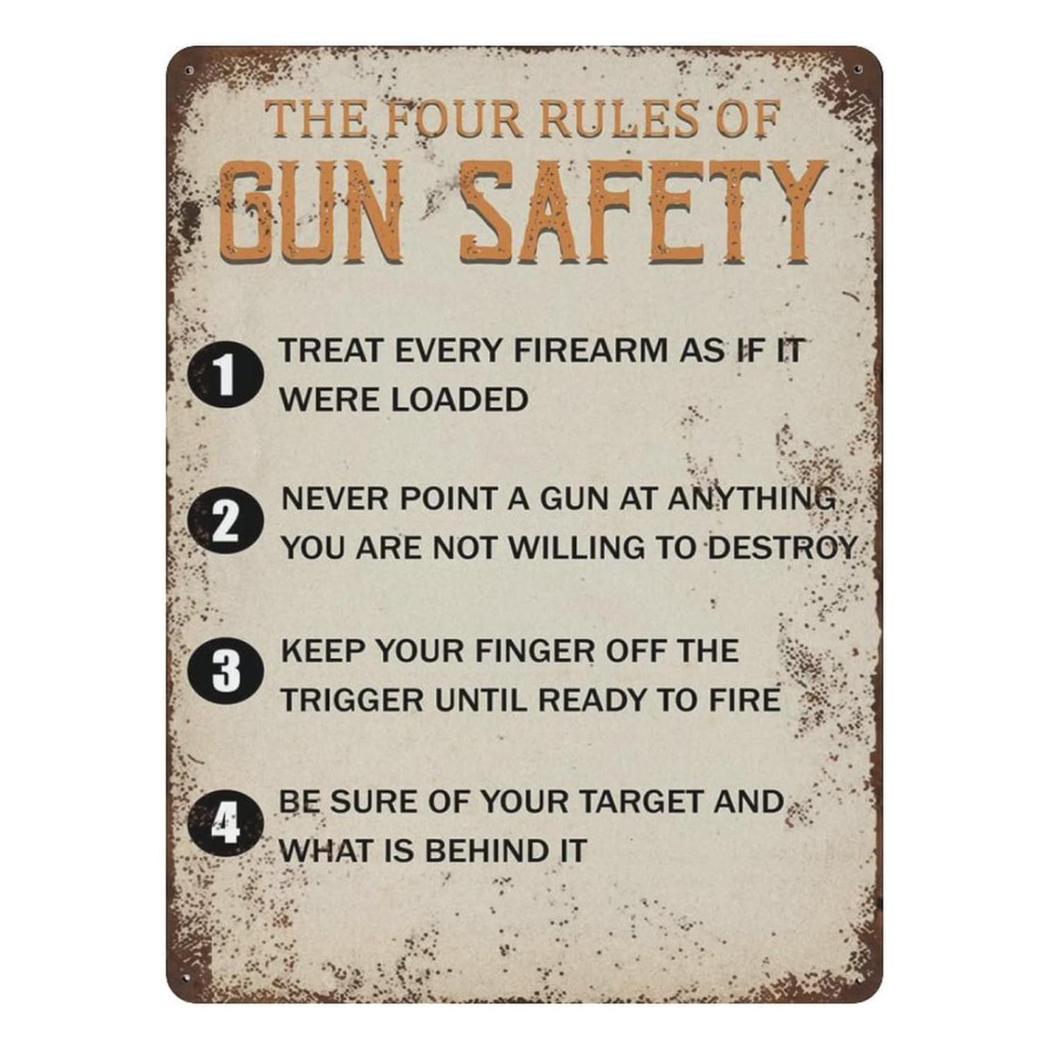 Vintage American Style Gun Safety Rules Tin Sign for Home Garage and Shooting Range Wall Decor