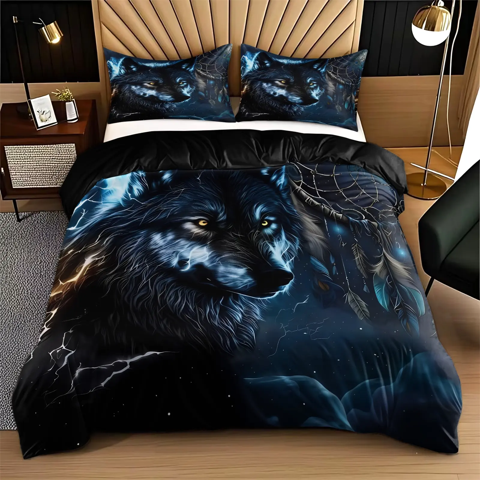3D Wolf Animal Dream Net Printed Bedding Set, Soft Comfortable Bedroom Linen with Pillowcases, Bed Sheets Set, Decorative Bedsheet Sets, Bedsheets Set, Ideal Decor Choice for Bedrooms