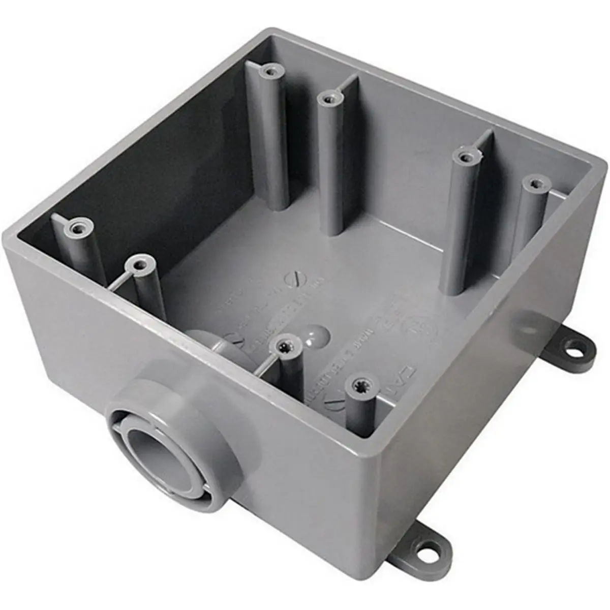 Cantex 5133380U Square PVC Outdoor Switch & Outlet Box - 2 Gang FSE Hole Config, FSE Bracket, Weather Resis., 4-3/4 in. Depth, Gray Plastic, Dead-End Terminations, Sailing Water Sports Wall Socket