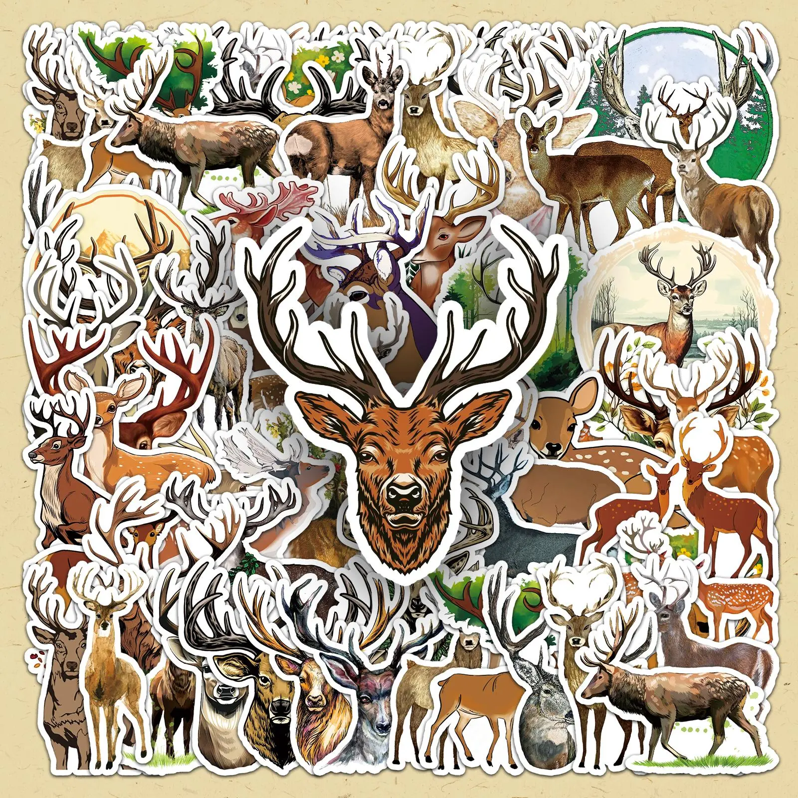 Cartoon Deer Pattern Sticker, 100pcs/set Cute Self Adhesive Decorative Stickers, Illustration Stickers, DIY Decals for Water Bottle, Laptop, Phone Case, Scrapbooking
