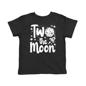Toddler Two The Moon T Shirt Funny Second Birthday Tee Funny Toddler Shirts Birthday Apparel for Toddler Funny Space Apparel Childrens Graphic Tees Black