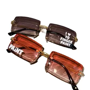 I heart to paint, I’m paint couples sunglasses - matching outfits - matching couples - his and hers - Personalized Customization Couples Sunglasses - Matching Unisex Rimless Rectangle Glasses