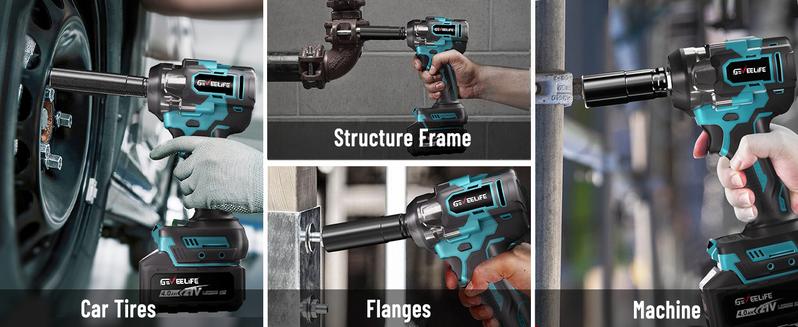 GEVEELIFE 700Nm 3 in 1 Brushless Impact Wrench 1/2" Cordless 3300RPM, 2×4.0Ah Batteries, 6 Sockets Car DIY Furniture Lawn Mower Blue Toolbox GEVEELIFE 700Nm 3 in 1 Brushless Impact Wrench 1/2" Cordless 3300RPM, 2×4.0Ah Batteries, 6 Sockets Car DIY Furniture Lawn Mower Blue Toolbox