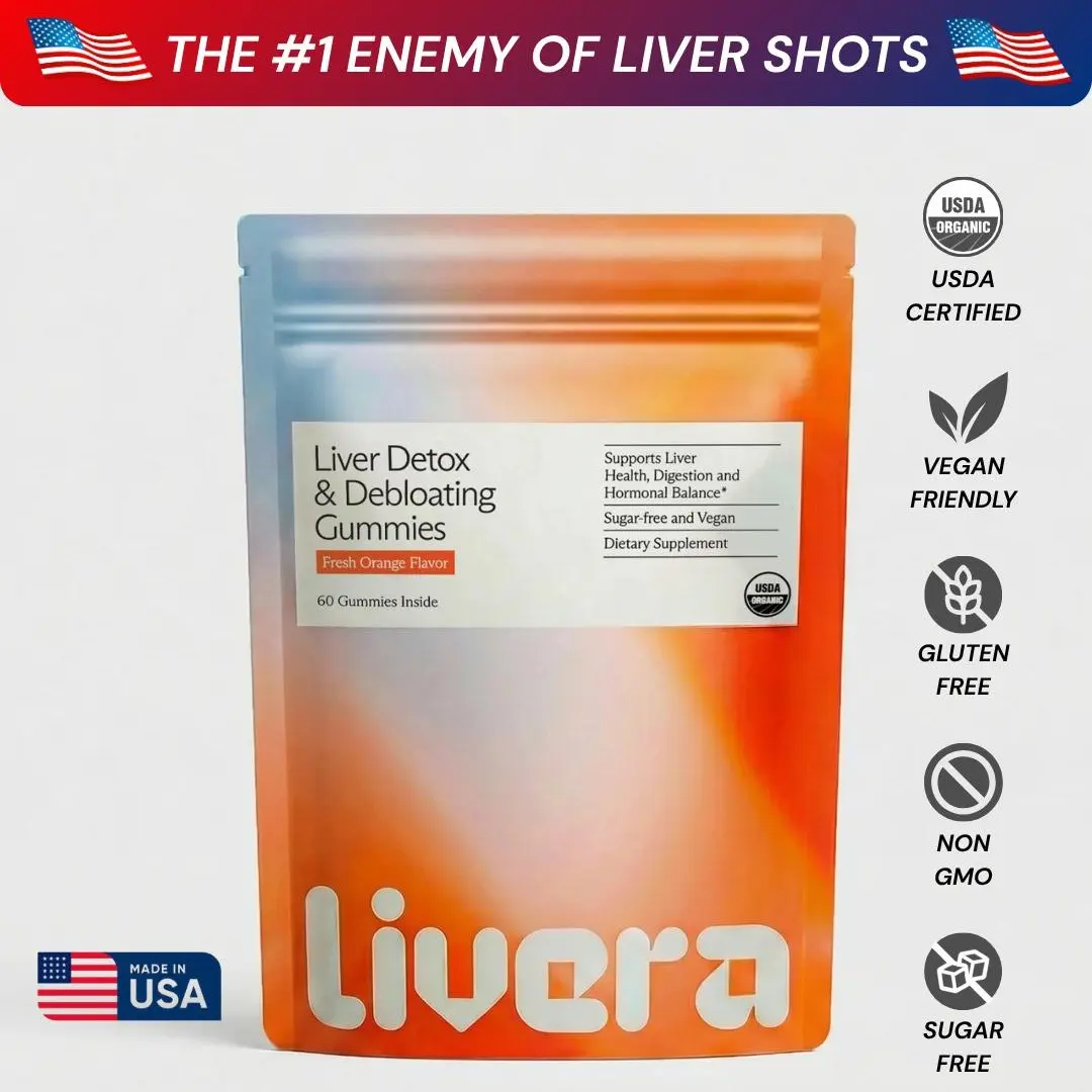 Livera | Debloat, Liver Detox & Fiber Gummies: Daily Digestive & Liver Support with Milk Thistle, Dandelion & Ginger | Sugar-Free, Vegan, Organic, Orange Flavor