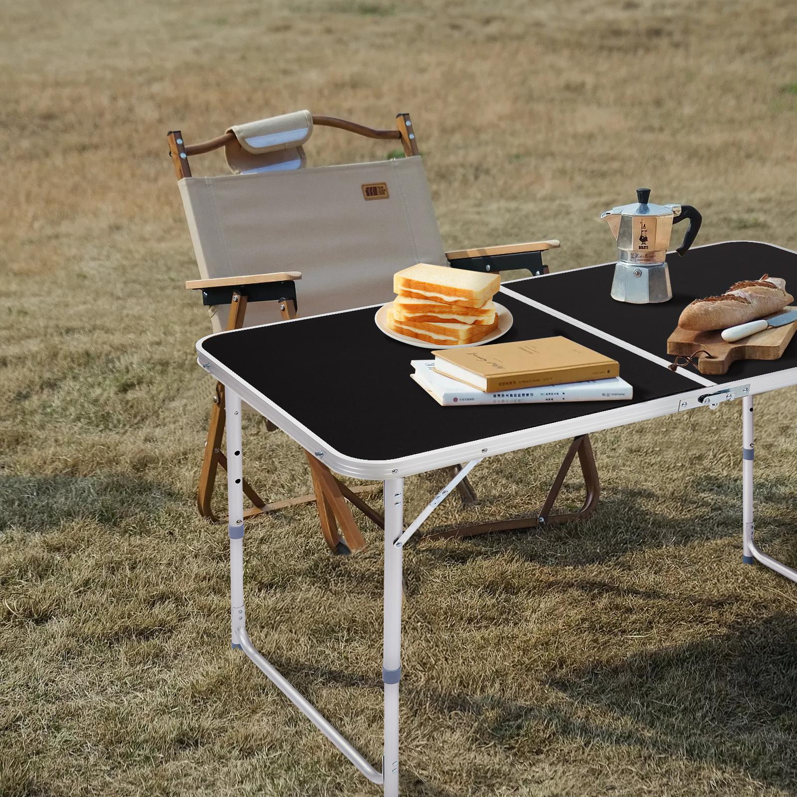 4Ft Portable Folding Table with Carry Handle, Heavy Duty Aluminum Frame Fold-in-Half Dining Table, Waterproof Multi-Purpose for Camping, Picnic, BBQ, Party, Indoor & Outdoor Use