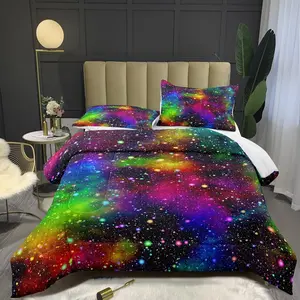 Galaxy Comforter Set Twin Size for Children Teens Boys Girls Kids Galaxy Bedding Set Colorful Night Sky Stars Comforter Set 2 Pieces with 1 Pillowcases Set#4007