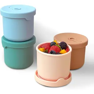 4 Pack 8.5 oz Silicone Food Containers for Kids, Reusable Baby Snack Fruits Container with Lids, Leak Proof Silicone Food Storage Containers Kids Small Lunch Box BPA Free for Daycare School Travel
