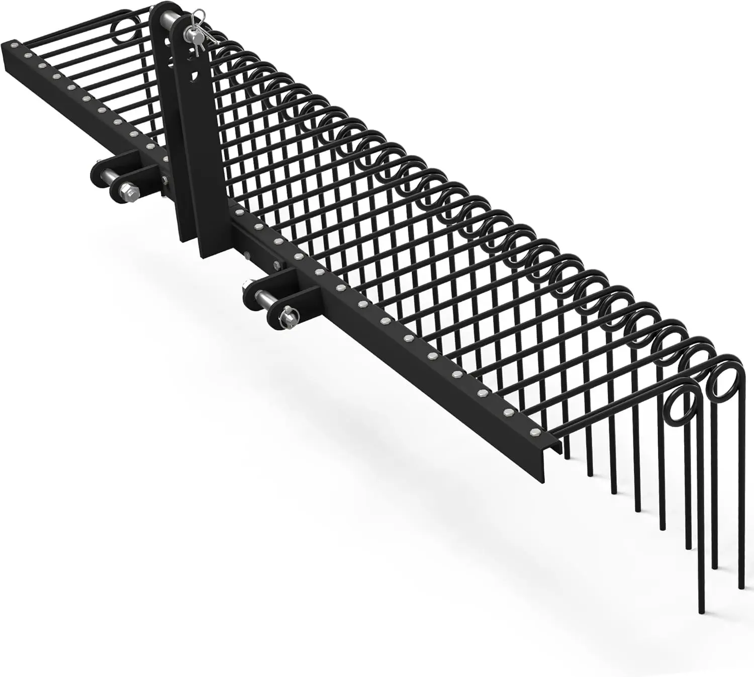 YITAMOTOR 72 Inch Durable Powder Coated Steel Pine Straw Rake Steel Spring Landscape Rake Attaches to Cat 0 Cat 1，3 Point Hitch for Tractor, Black