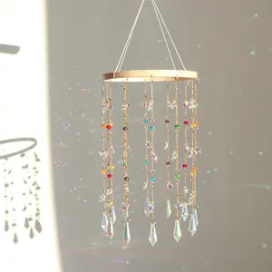 Crystal Sun Catcher, Window Suncatcher Hanging Wind Chime, 15cm wide Handmade Rainbow Maker Indoor Outdoor Decor for Window Bedroom Courtyard Garden, Bless Gift