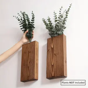 Wooden Wall Planters Set of 2, Rustic Wooden Planter, Wooden Wall Shelf for Plants and Dried Flowers, Indoor Hanging Vase, Modern Farmhouse Wall Decor