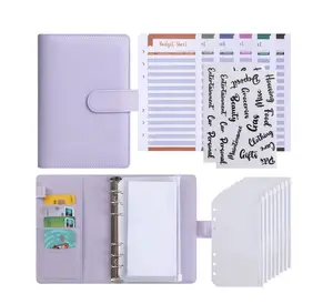 Macaron PU Leather Binder Cash Budget Ledger Binder Creative Notebook Zipper Bag Budgeting Money Organizer For Cash Money Envelopes For Cash Leather Budget Binder With Zipper Envelopes Best Gifts Birthday Graduation