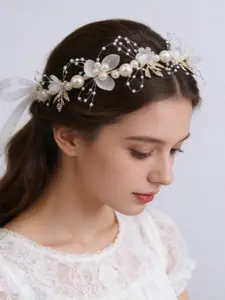 Iridescent Pearl & Flower Hair Crown - Ethereal Fairycore Hair Clip for Women, Boho Spring Festival Hair Accessory,  Graduation Photo Prop, Summer Wedding Guest Headdress, Christmas Party & Birthday Princess Hair Jewelry