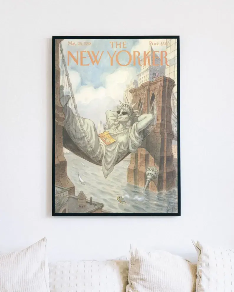 (unframed) Poster New Yorker, The New Yorker Cover , New York City Wall Art, Statue of Liberty Print, Brooklyn Bridge Decor, Vintage Magazine Cover, sohochic