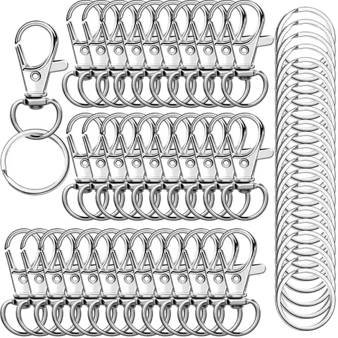 50pcs Key Chain Hooks with Key Rings, DIY Hanging Rope Jewelry Keychain Making Set, 25 Metal Lobster Claw Rings + 25 Separate Key Rings, Jewelry Making Supplies