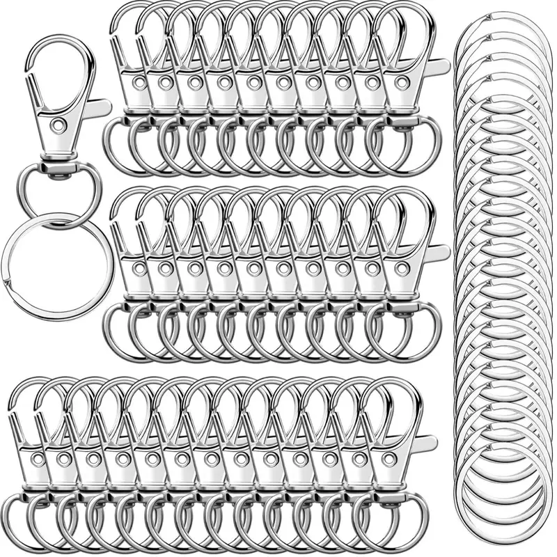 50pcs Key Chain Hooks with Key Rings, DIY Hanging Rope Jewelry Keychain Making Set, 25 Metal Lobster Claw Rings + 25 Separate Key Rings, Jewelry Making Supplies