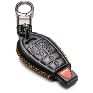 Vitodeco Genuine Leather Smart Key Fob Case Cover Protector with Leather Key Chain Compatible for Dodge Grand Caravan (2008 - 2020 Models) - 7-Button