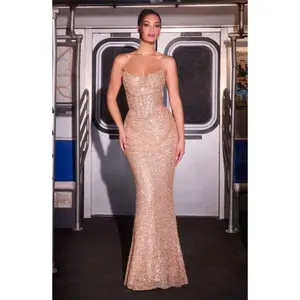 Cinderella Divine -CD396 Fully sequined strapless draped neckline with elegant sequin embellishments.