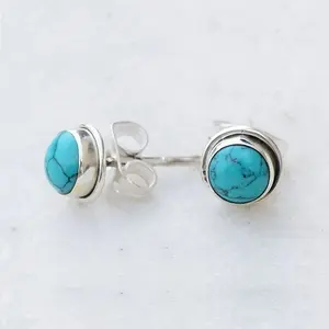 Boho-Chic Turquoise Stud Earrings - Vintage Design, Zinc Alloy With Titanium Posts For Casual Attire & Gifting.
