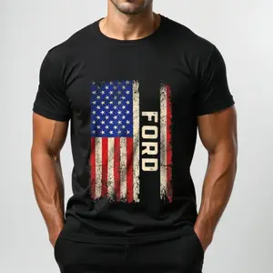 men gifts [100% Cotton] Distressed American Flag Ford Vintage Style T-Shirt For Patriotic Souls.