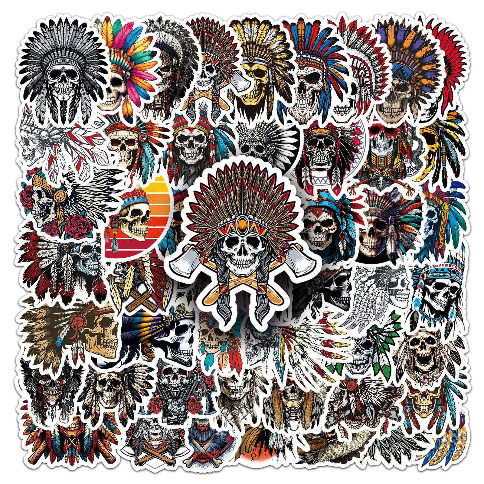 Chief Premium Skull Stickers Series, 50pcs Skull Decal for Scrapbooking Journals Laptops Water Bottles Cars, Based on Belief Design Positive Message Gift