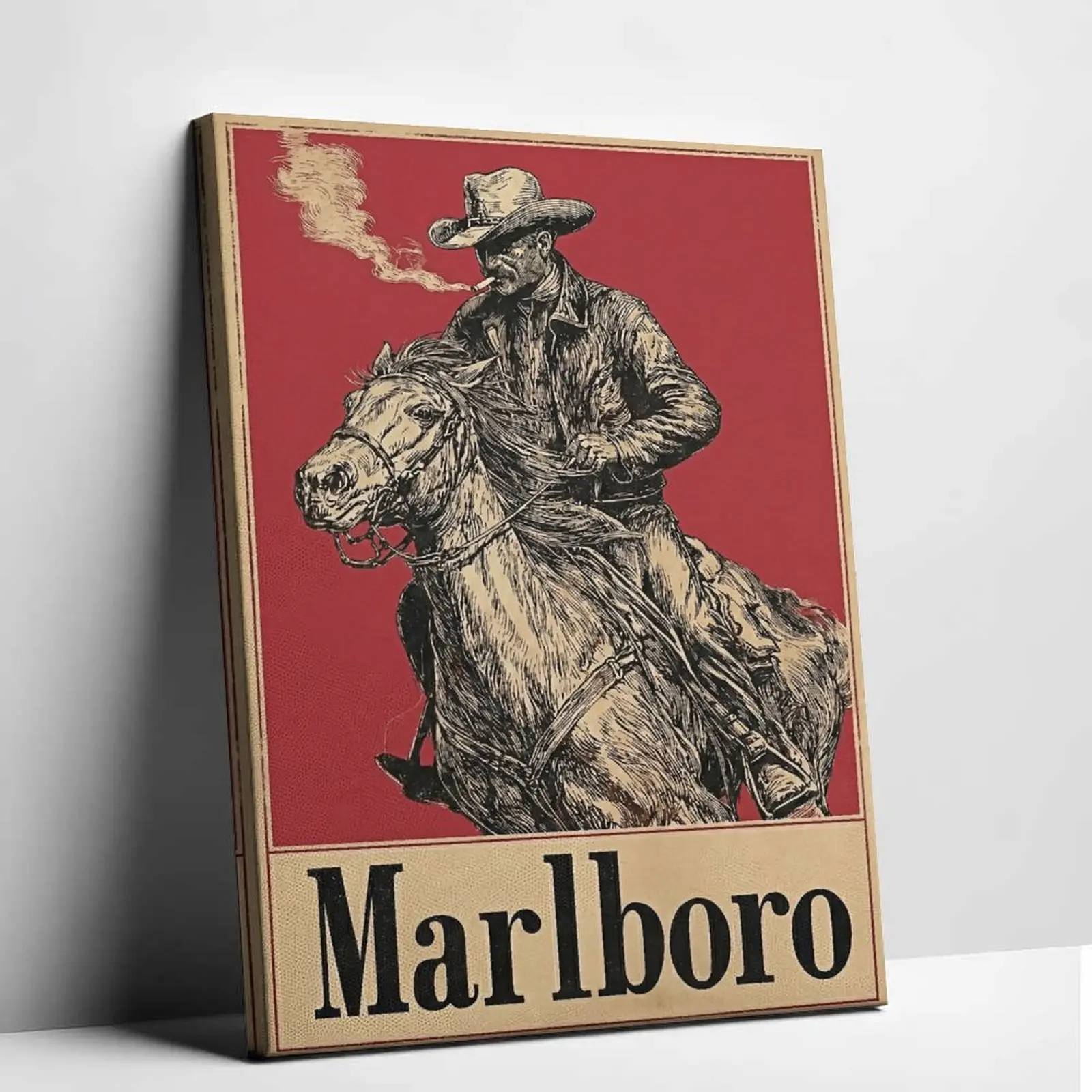Vintage Marlboro Cowboy Graphic Poster Print - Antique Printed Paper Home Decor, Decor Inspo for Room Wall Collectibles