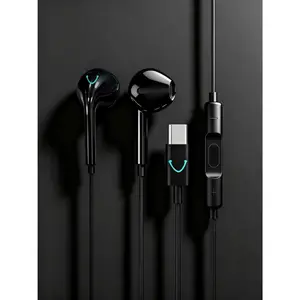 USB-C Wired Earphones Compatible with iPhone 15/16/17 Pro and pro Max, Built-in Microphone, 14mm Dynamic Driver, 1.2m Cable, Black and White