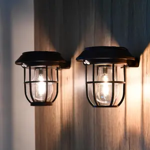 2 Pack Solar Lantern Wall Lights Fixtures with Motion Sensor, Solar Powered Porch Light, Vintage Hanging Solar Wall Sconce Outdoor,for Porch, Yard Lamp Energy Saving Automatic Luminous