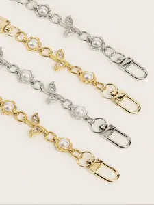New Leaf Pearl Bag Extender Chain, European Style Fashion Tree Pearl Chain, Vintage Bag Extension Strap, Phone Pendant Handbag Charm, Elegant Chain Strap