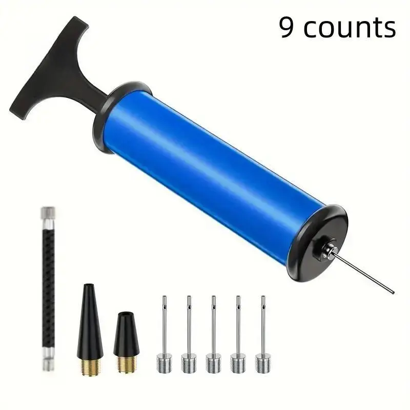 Portable Ball Pump with Needle & Nozzle Set (9 Counts/set), Multifunctional Ball Inflator, Ball Sports Equipment for Football, Basketball, Volleyball, Soccer Training Equipment, Football Accessories